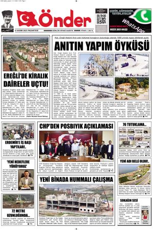 Ereğli Önder Gazetesi - 06.11.2023 Manşeti