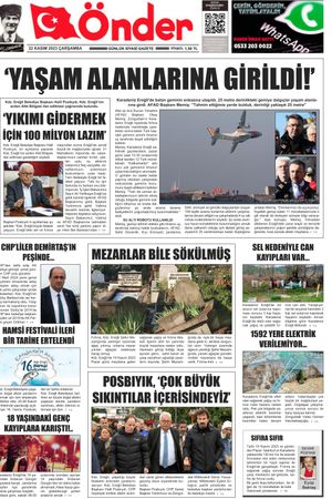 Ereğli Önder Gazetesi - 22.11.2023 Manşeti
