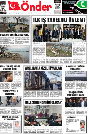 Ereğli Önder Gazetesi - 14.02.2024 Manşeti