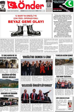 Ereğli Önder Gazetesi - 11.03.2024 Manşeti