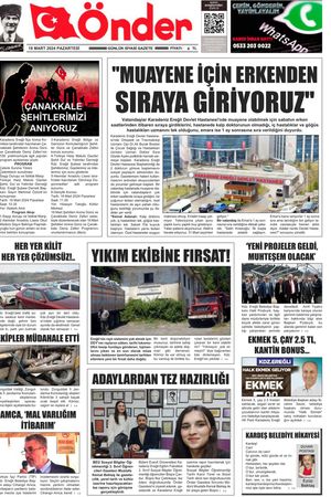 Ereğli Önder Gazetesi - 18.03.2024 Manşeti