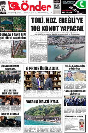 Ereğli Önder Gazetesi - 20.03.2024 Manşeti