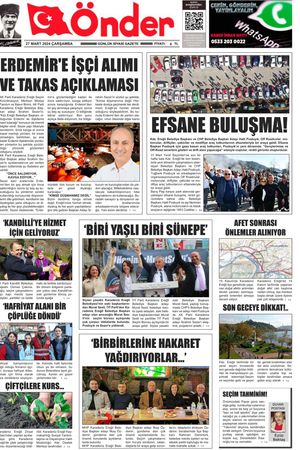 Ereğli Önder Gazetesi - 27.03.2024 Manşeti