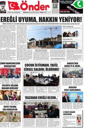 Ereğli Önder Gazetesi - 06.03.2024 Manşeti